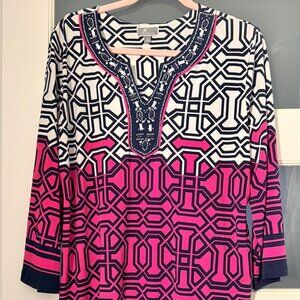 JM Collection Embellished Navy and Pink Tunic size L